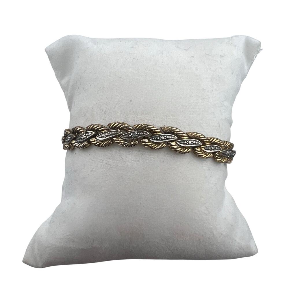 FAS Sterling Silver Vermeil Gold Plated Textured Bracelet Safety Clasp 7"